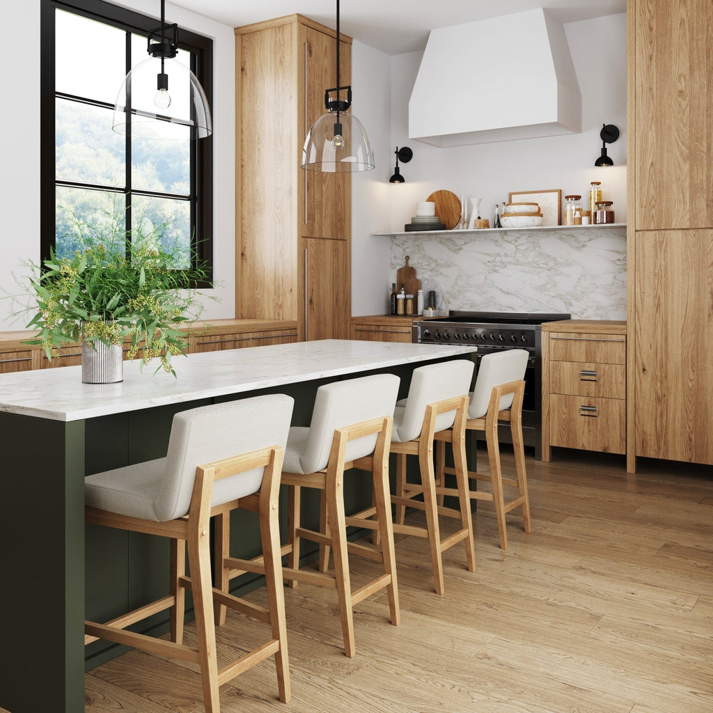 Gracie Tabouret de bar moderne, chaise rembourrée en bouclette et pieds en bois brossé