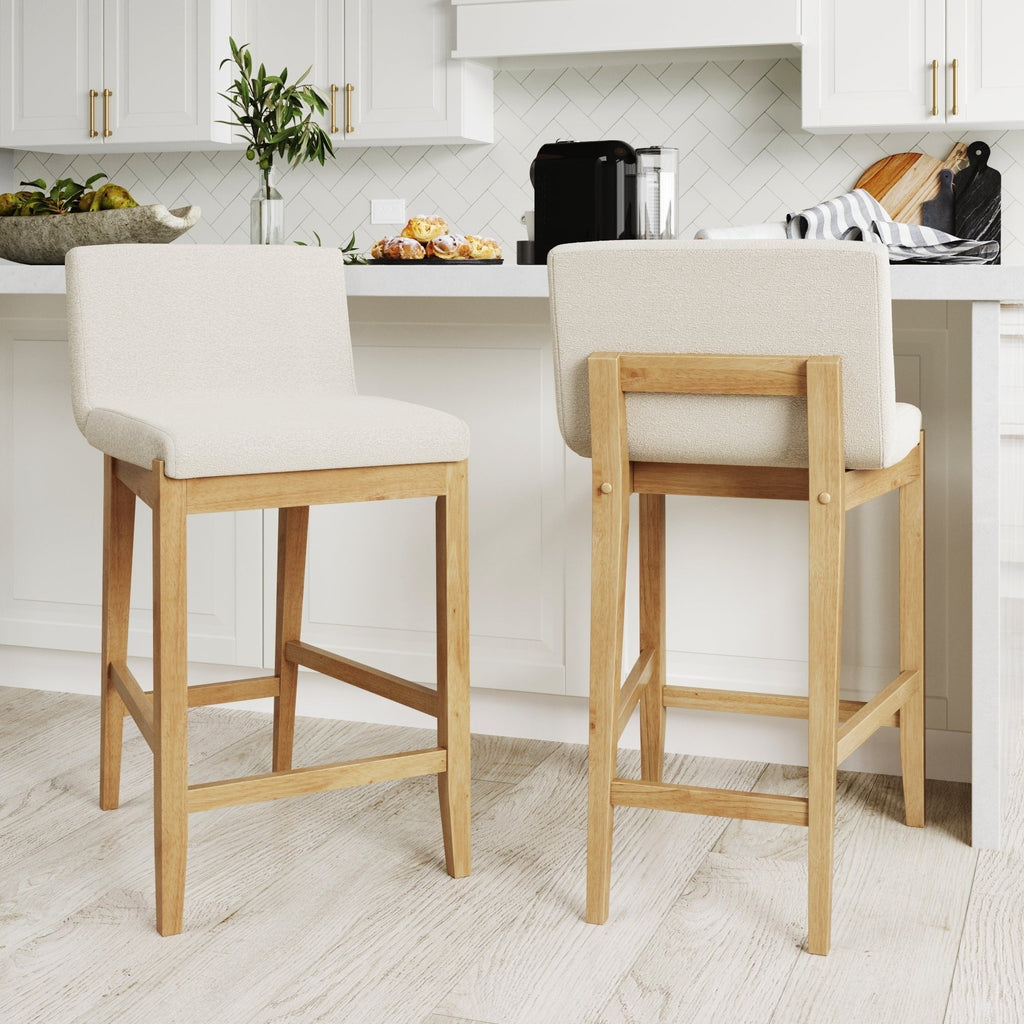Gracie Tabouret de bar moderne, chaise rembourrée en bouclette et pieds en bois brossé