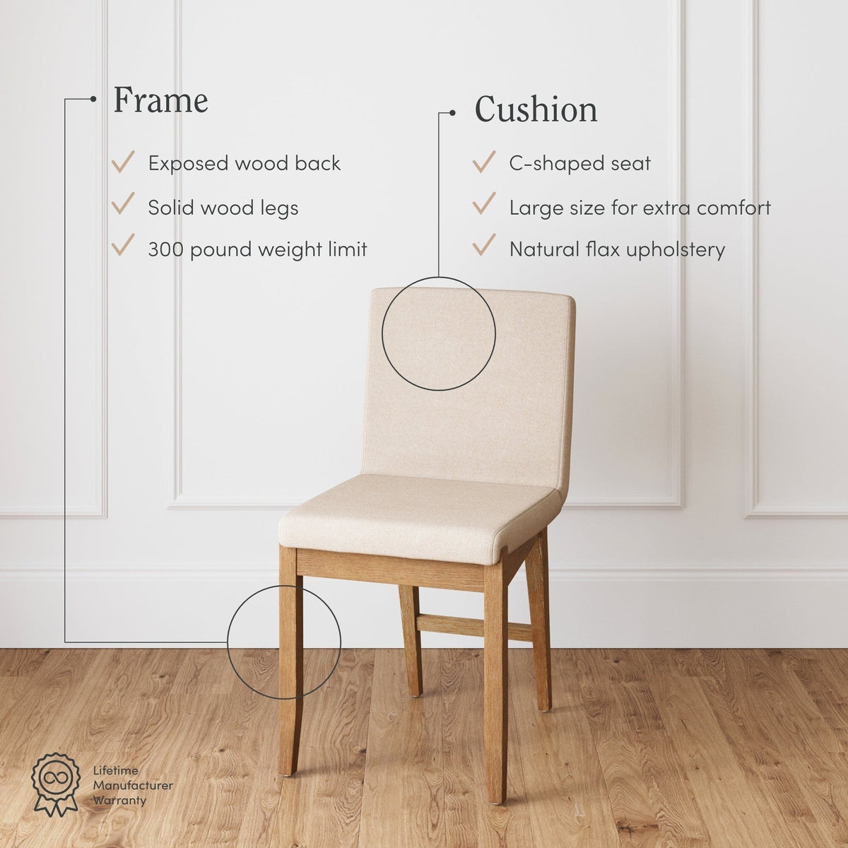 Gracie Tabouret de bar moderne, chaise rembourrée en bouclette et pieds en bois brossé