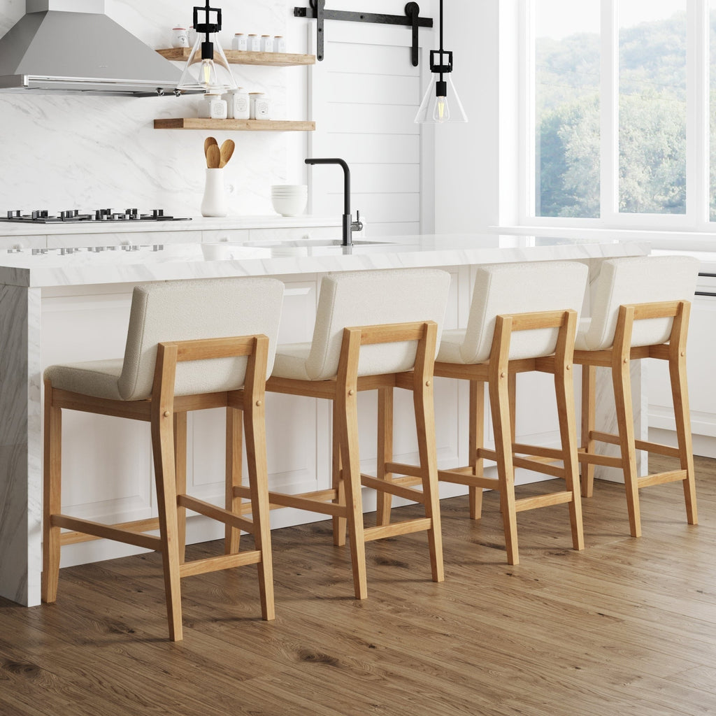 Gracie Tabouret de bar moderne, chaise rembourrée en bouclette et pieds en bois brossé
