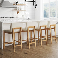 Gracie Tabouret de bar moderne, chaise rembourrée en bouclette et pieds en bois brossé
