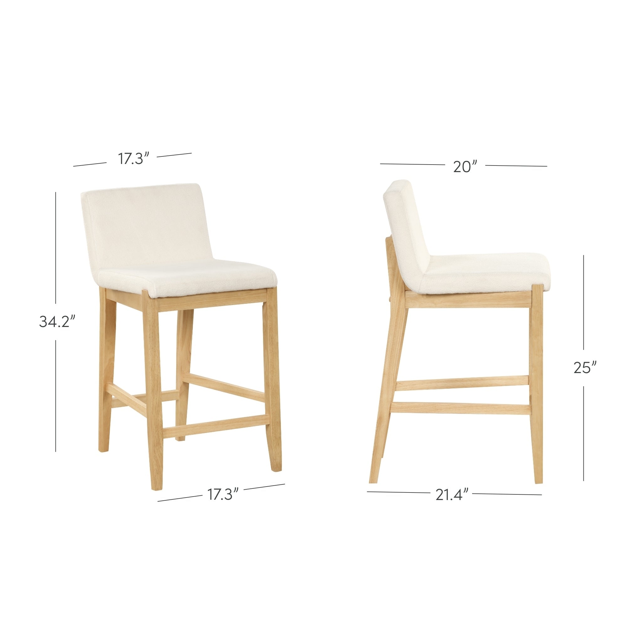 Gracie Tabouret de bar moderne, chaise rembourrée en bouclette et pieds en bois brossé