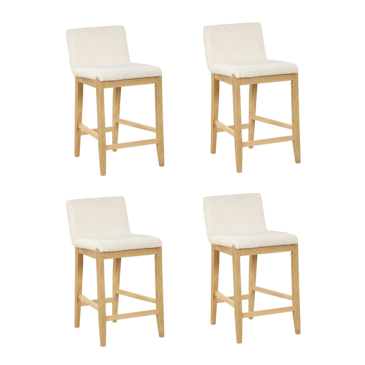 Gracie Tabouret de bar moderne, chaise rembourrée en bouclette et pieds en bois brossé