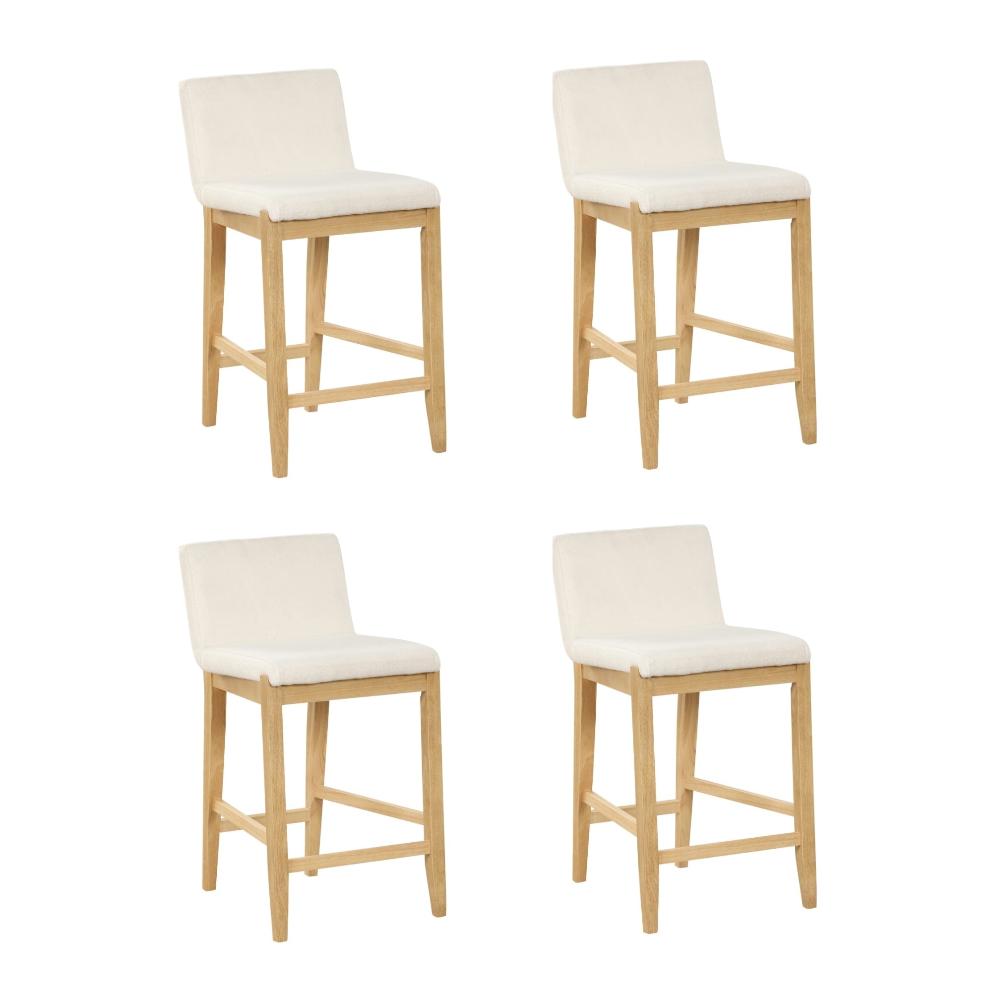 Gracie Tabouret de bar moderne, chaise rembourrée en bouclette et pieds en bois brossé