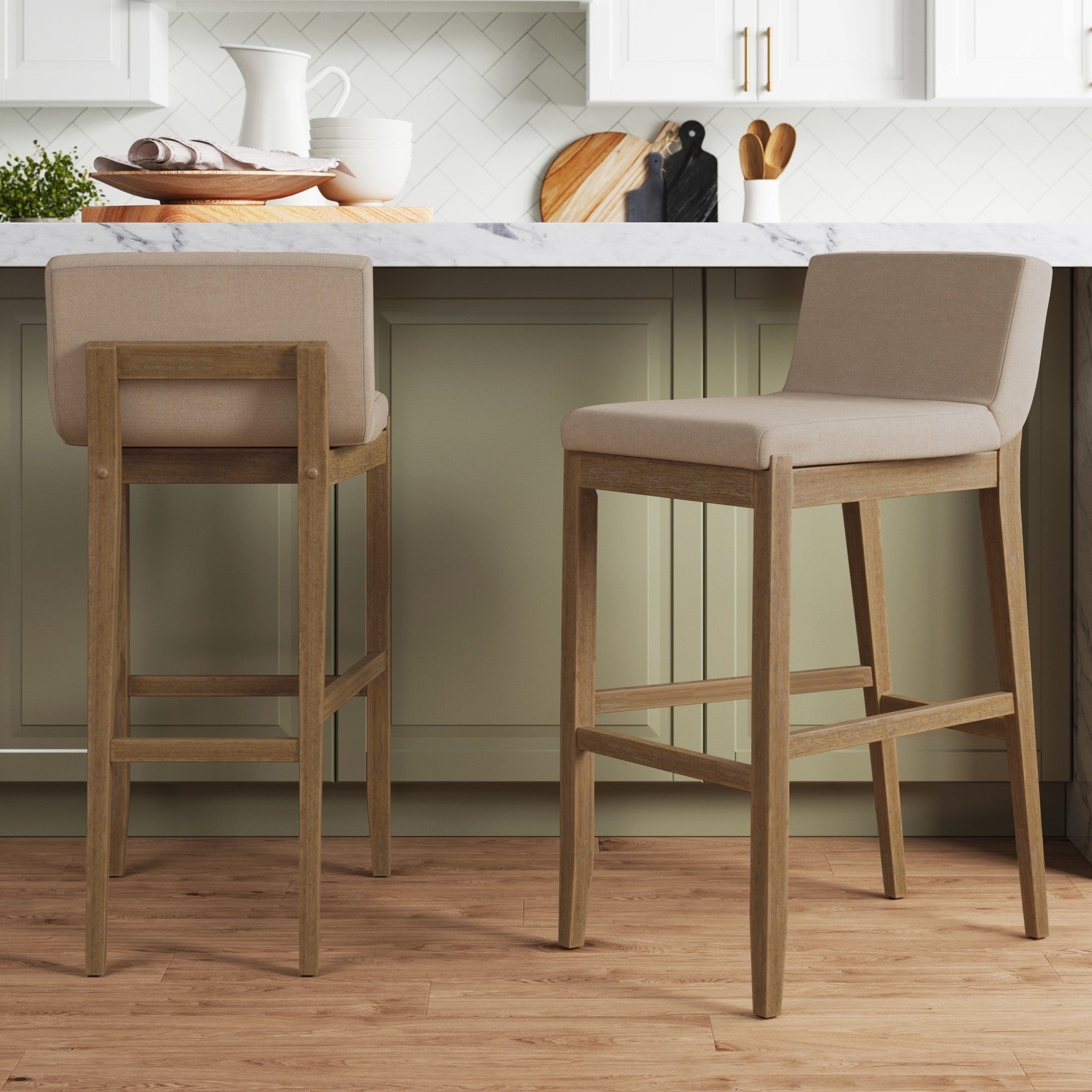 Gracie Tabouret de bar moderne, chaise rembourrée en bouclette et pieds en bois brossé