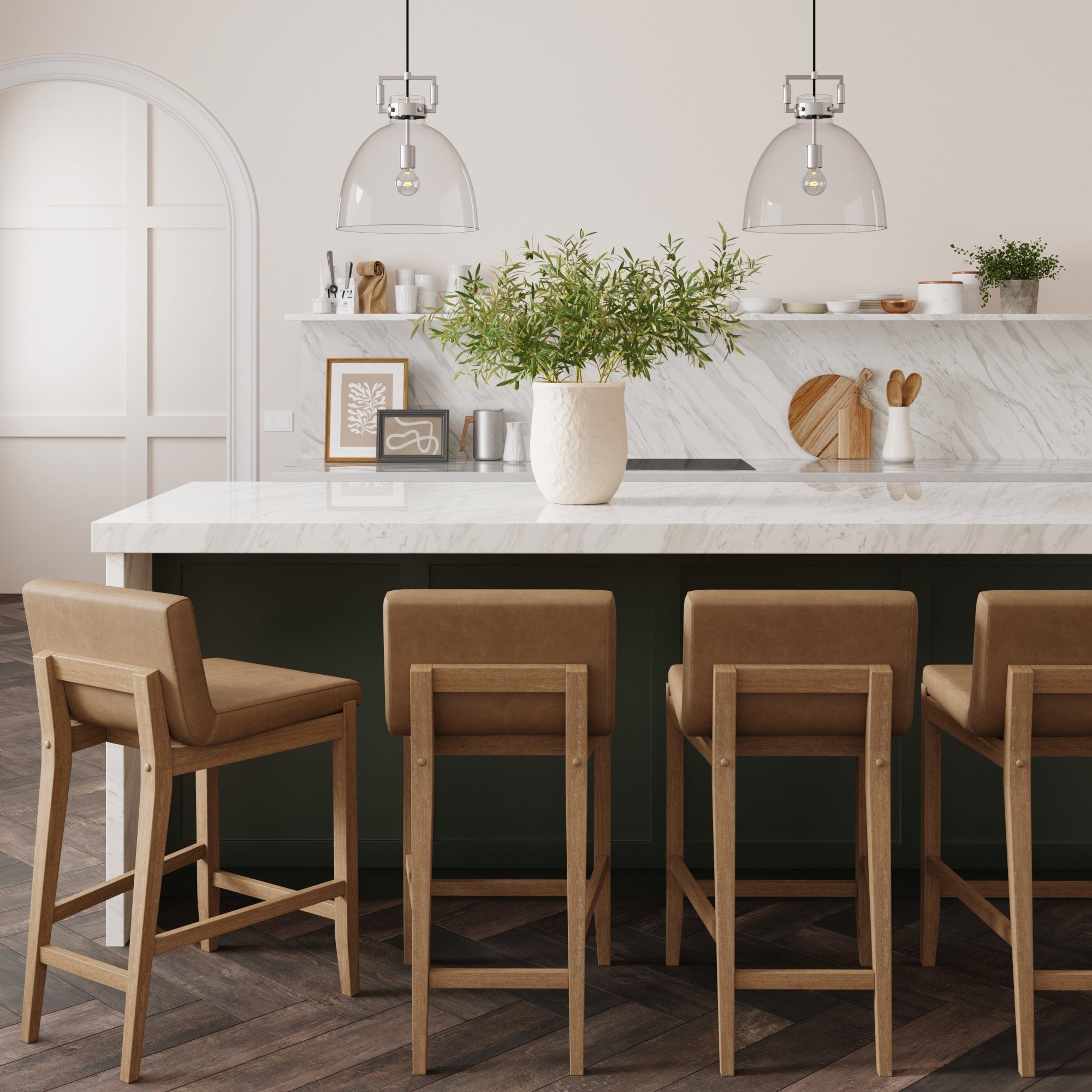Gracie Tabouret de bar moderne, chaise rembourrée en bouclette et pieds en bois brossé