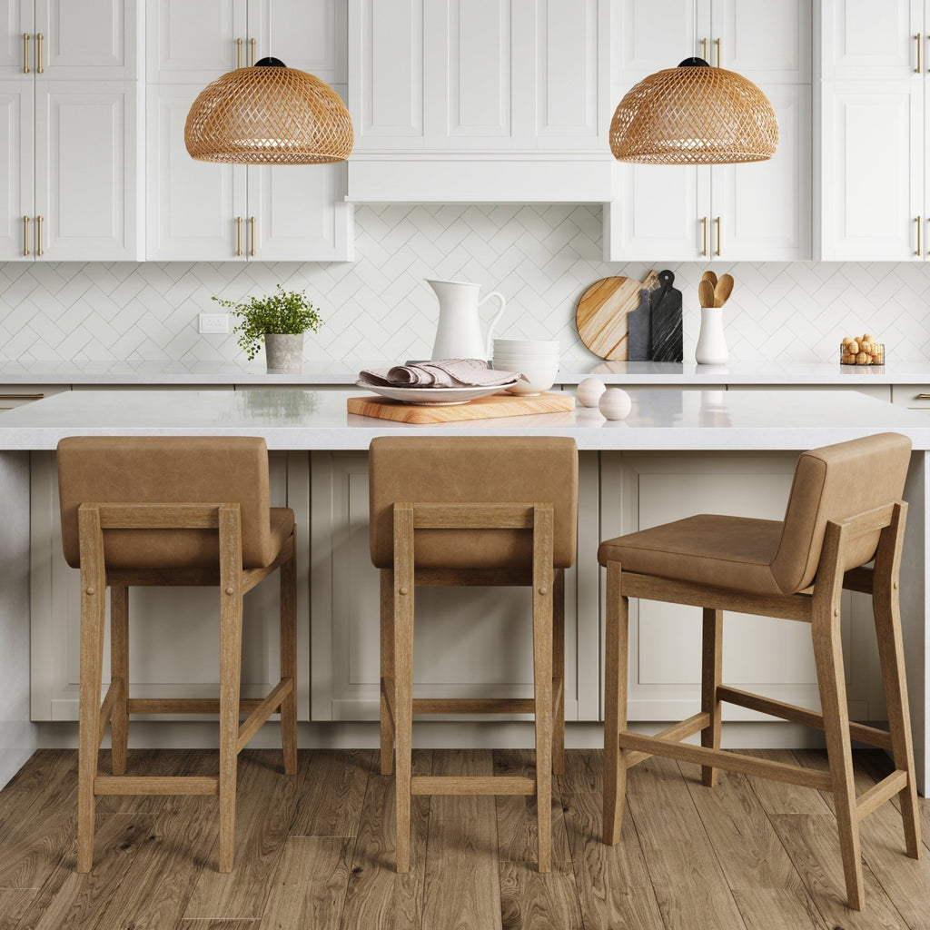 Gracie Tabouret de bar moderne, chaise rembourrée en bouclette et pieds en bois brossé