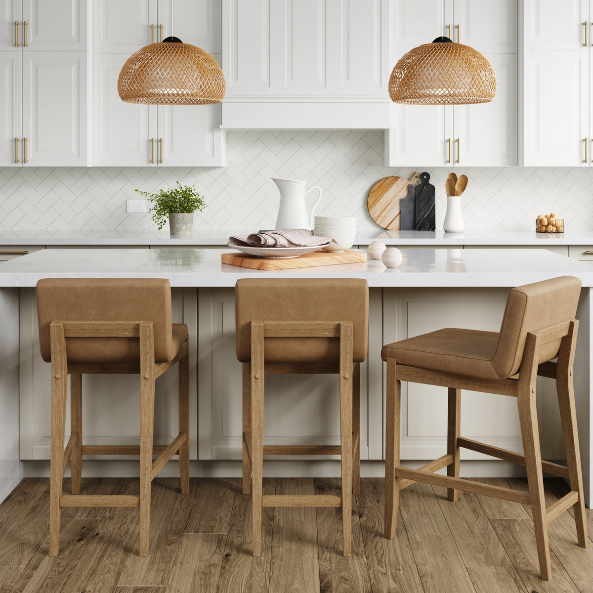 Gracie Tabouret de bar moderne, chaise rembourrée en bouclette et pieds en bois brossé