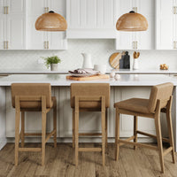 Gracie Tabouret de bar moderne, chaise rembourrée en bouclette et pieds en bois brossé