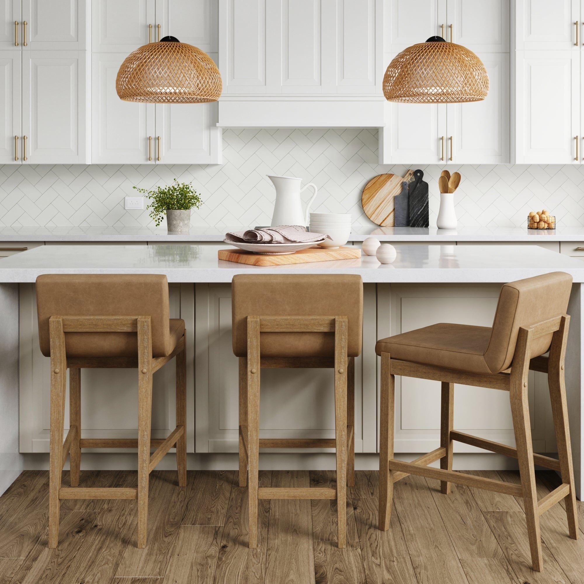 Gracie Tabouret de bar moderne, chaise rembourrée en bouclette et pieds en bois brossé