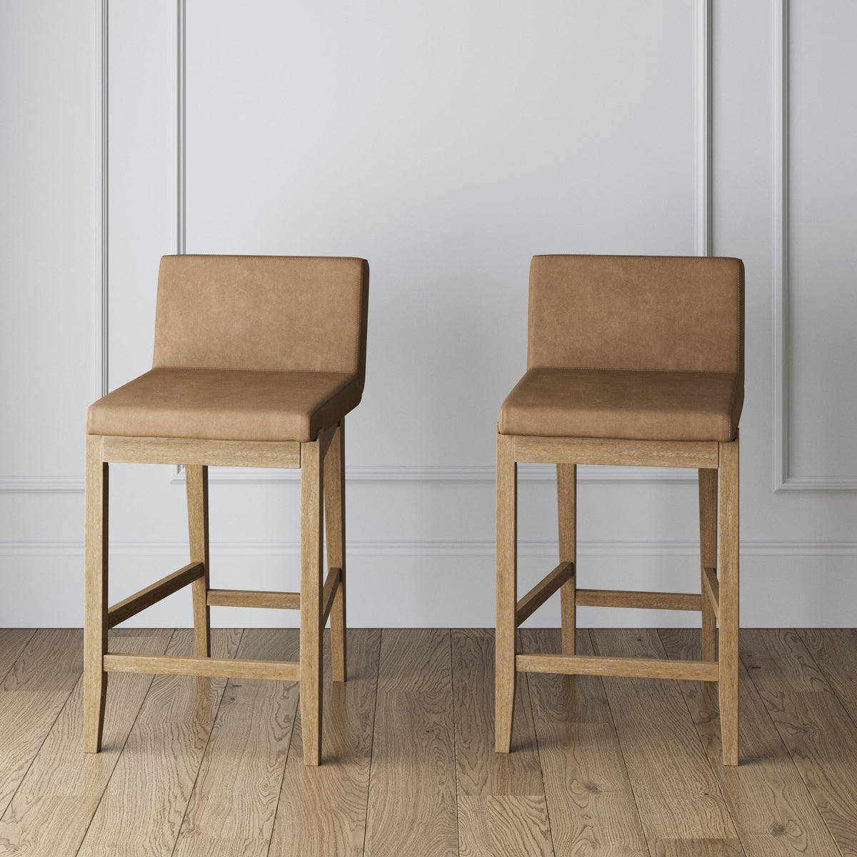 Gracie Tabouret de bar moderne, chaise rembourrée en bouclette et pieds en bois brossé