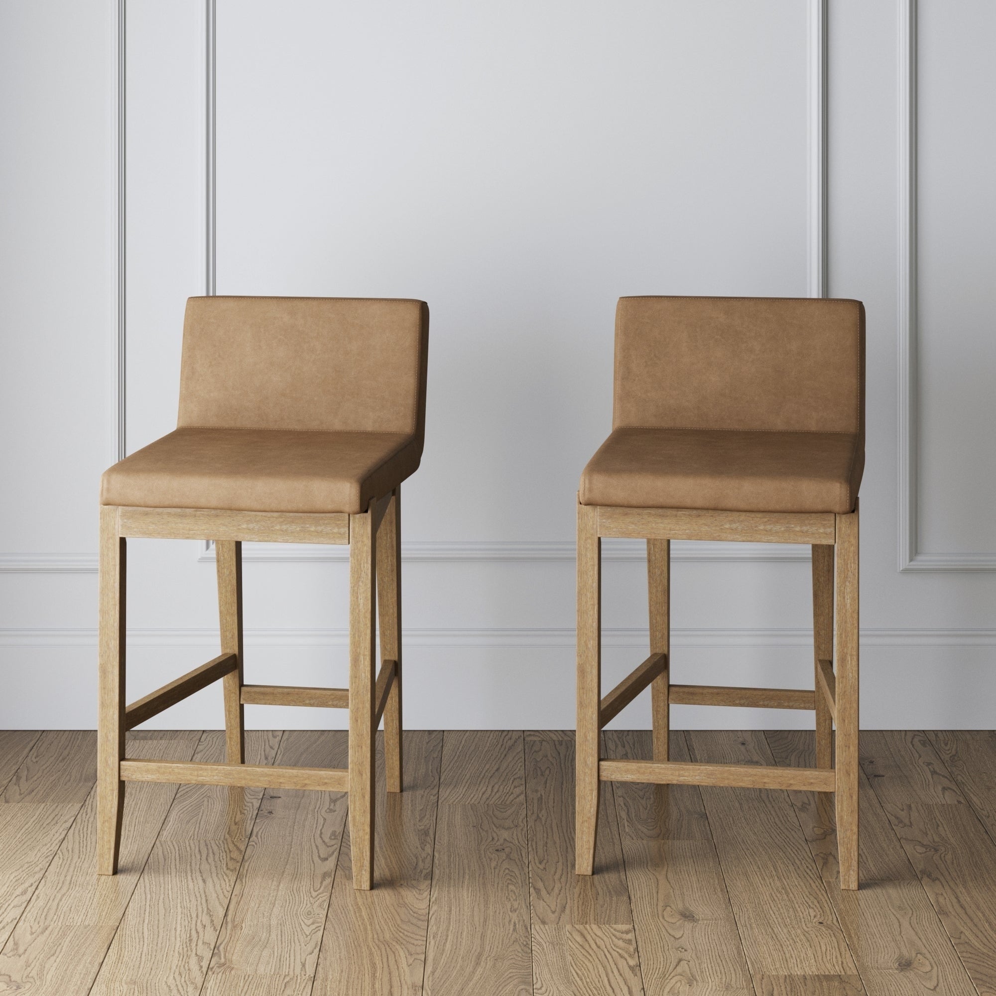 Gracie Tabouret de bar moderne, chaise rembourrée en bouclette et pieds en bois brossé