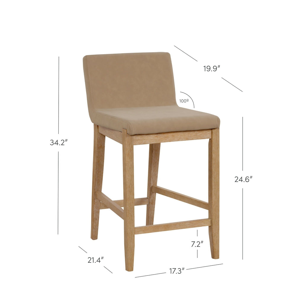 Gracie Tabouret de bar moderne, chaise rembourrée en bouclette et pieds en bois brossé