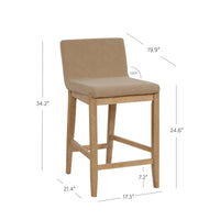 Gracie Tabouret de bar moderne, chaise rembourrée en bouclette et pieds en bois brossé