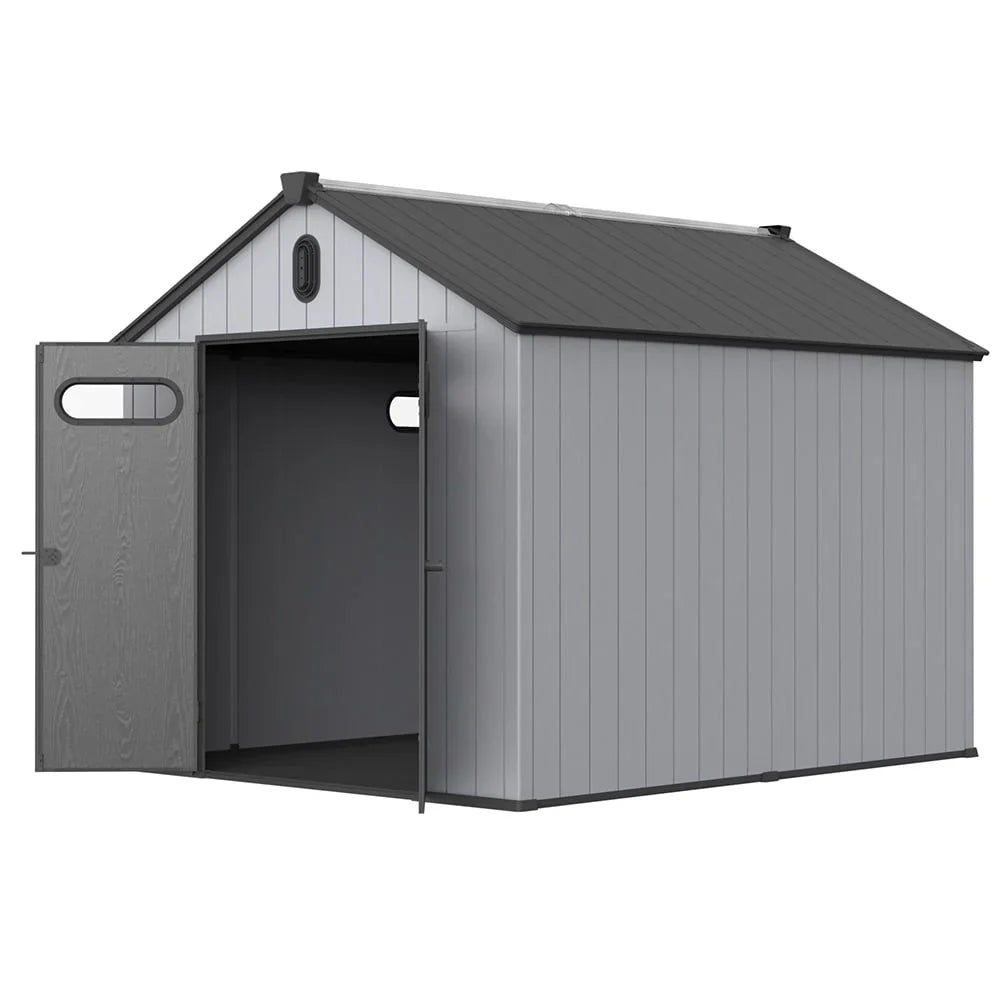 Abri de rangement extérieur en résine tout temps 6 pi x 4 pi/6 pi x 8 pi/8 pi x 6 pi/8 pi x 10 pi avec plancher, abri à outils Spire