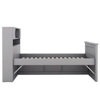Lit plateforme capitaine double/grand avec 4 tiroirs et étagères de rangement, cadre de lit en bois massif avec tête de lit bibliothèque de rangement
