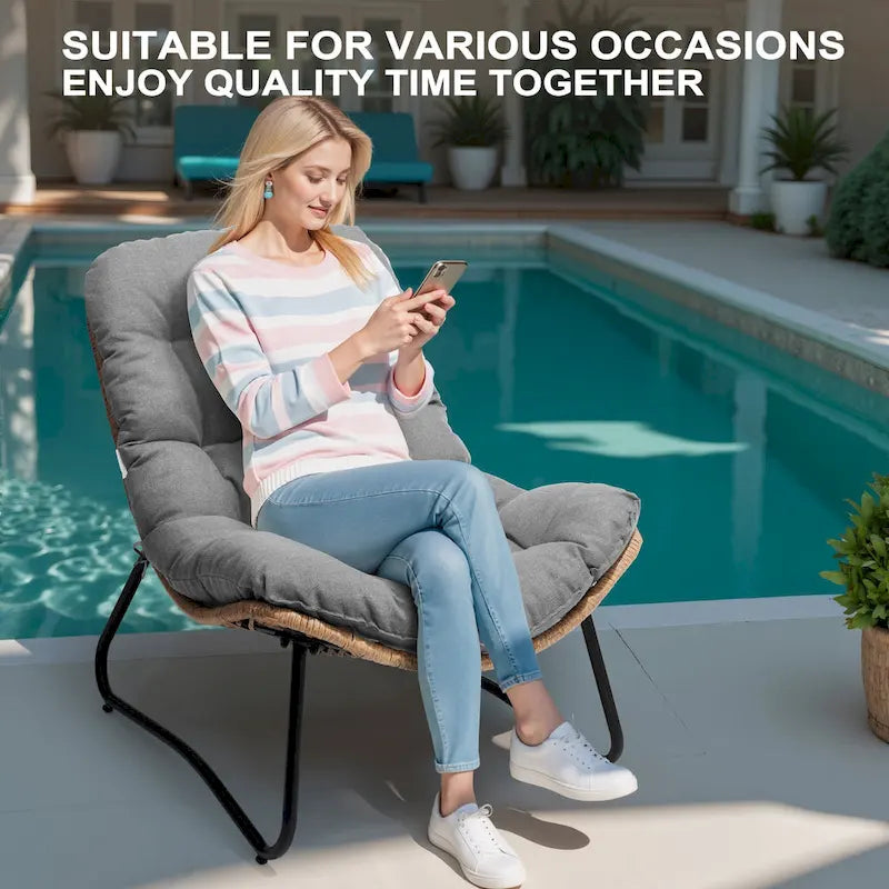 Chaises Papasan d'extérieur avec coussin en rotin PE, chaises cosy de patio avec table d'appoint