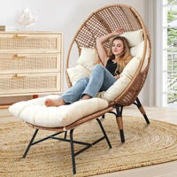 FINCATI Fauteuil Œuf d'intérieur, Fauteuil Œuf d'extérieur 200 kg, Fauteuil Œuf surdimensionné avec pouf, Fauteuil Œuf de luxe confortable avec repose-pieds