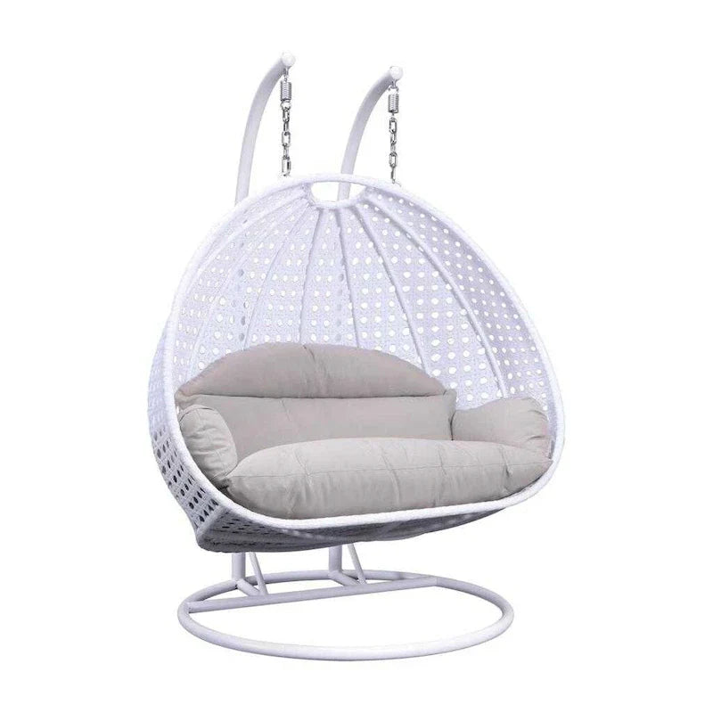 LeisureMod fauteuil œuf suspendu 2 personnes avec support - balancelle hamac d'extérieur / intérieur en rotin tressé avec coussins