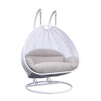 LeisureMod fauteuil œuf suspendu 2 personnes avec support - balancelle hamac d'extérieur / intérieur en rotin tressé avec coussins