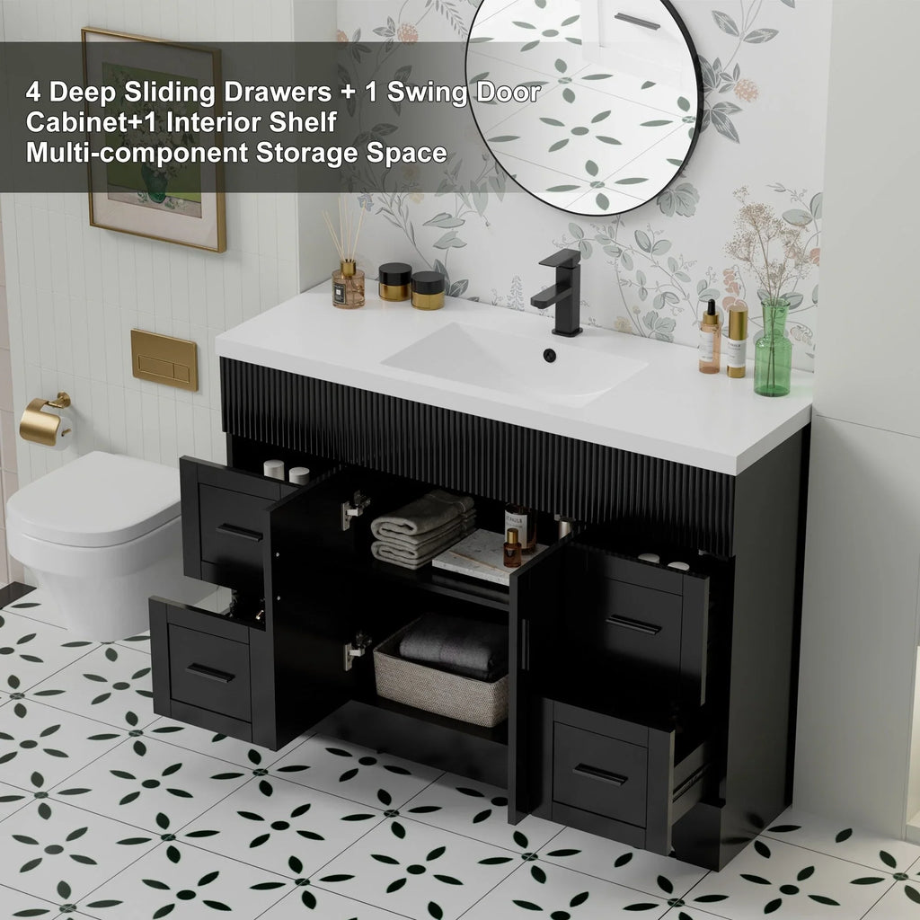 Wavy Line Ensemble meuble-lavabo de salle de bain 30/36/48 avec vasque & robinet