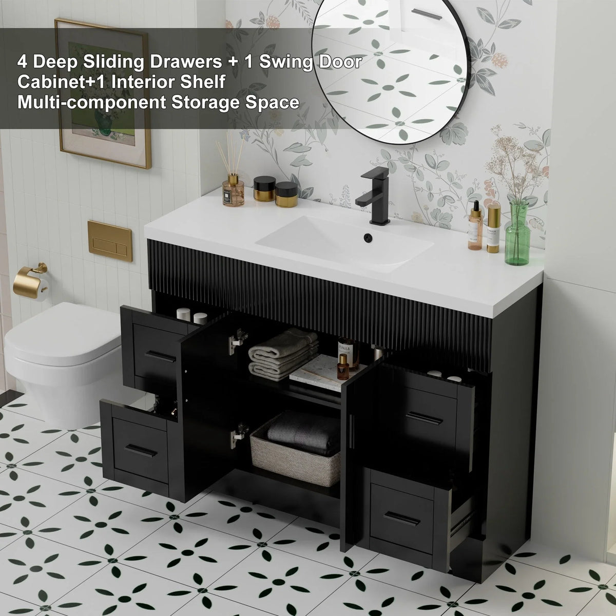 Wavy Line Ensemble meuble-lavabo de salle de bain 30/36/48 avec vasque & robinet