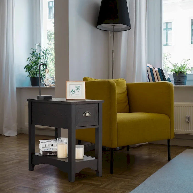 Ensemble de 2 tables d'appoint contemporaines compactes Gymax avec tiroir - 13 X 22 X 23 (L X l X H)