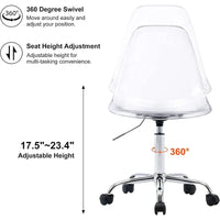 Chaise de bureau à roulettes sans accoudoirs, réglable en hauteur, en acrylique pivotant