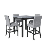Ensemble de salle à manger hauteur comptoir 5 pièces, ensemble table à manger en bois avec table rectangulaire et 4 chaises rembourrées à dossier haut