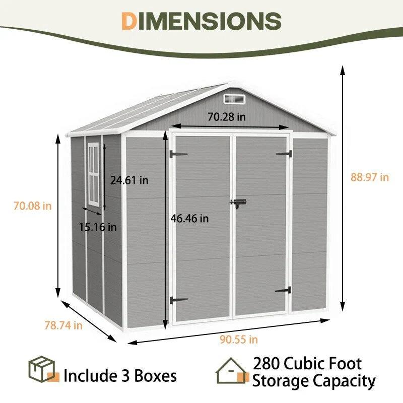 Abri de rangement extérieur en résine tout temps 6 pi x 4 pi/6 pi x 8 pi/8 pi x 6 pi/8 pi x 10 pi avec plancher, abri à outils Spire
