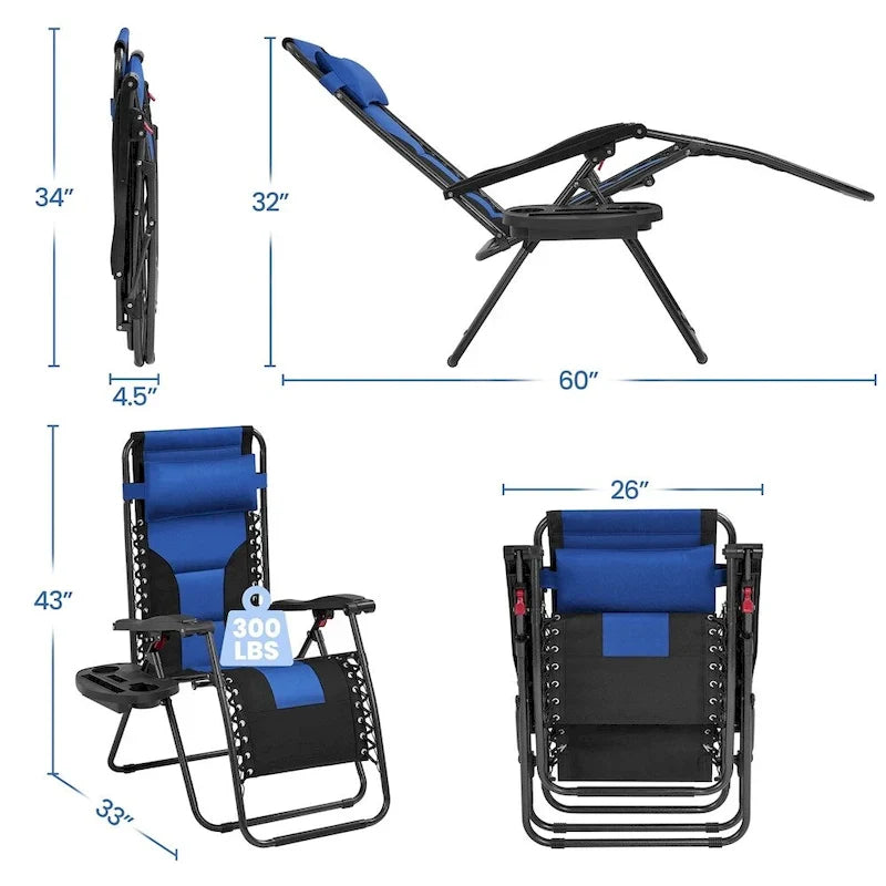 Yaheetech Lot de 2 chaises zéro gravité d'extérieur rembourrées 26in, chaise longue de patio de camping avec accoudoirs et oreiller