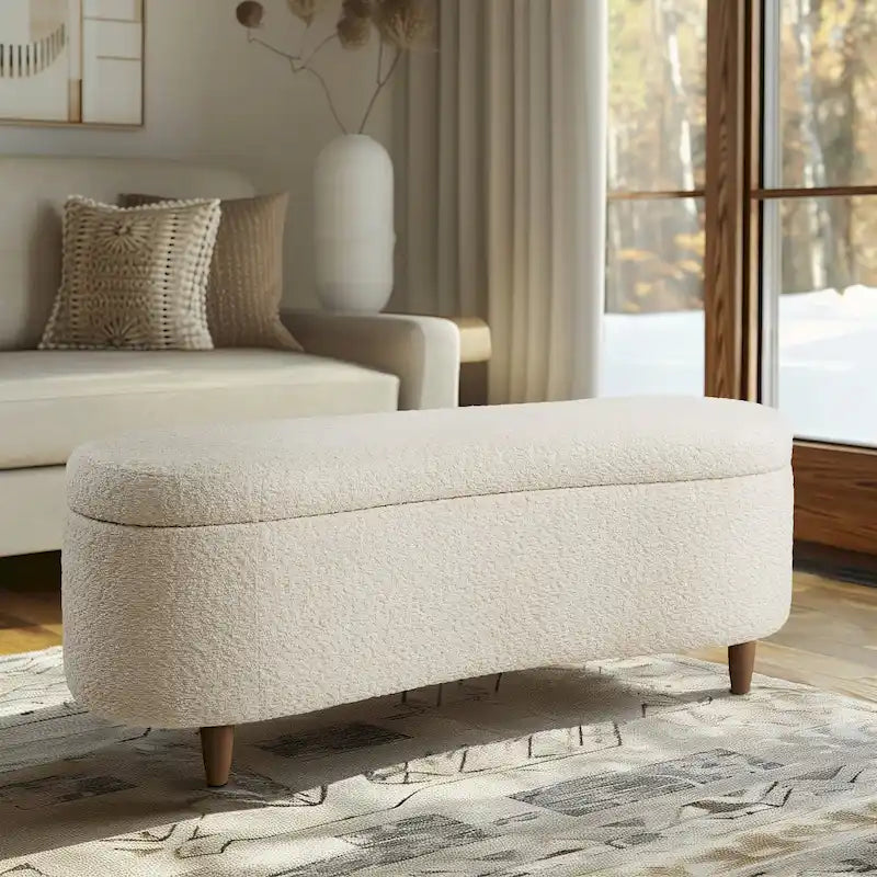 INK+IVY Bailey banc de rangement en bouclette taupe à dessus basculant