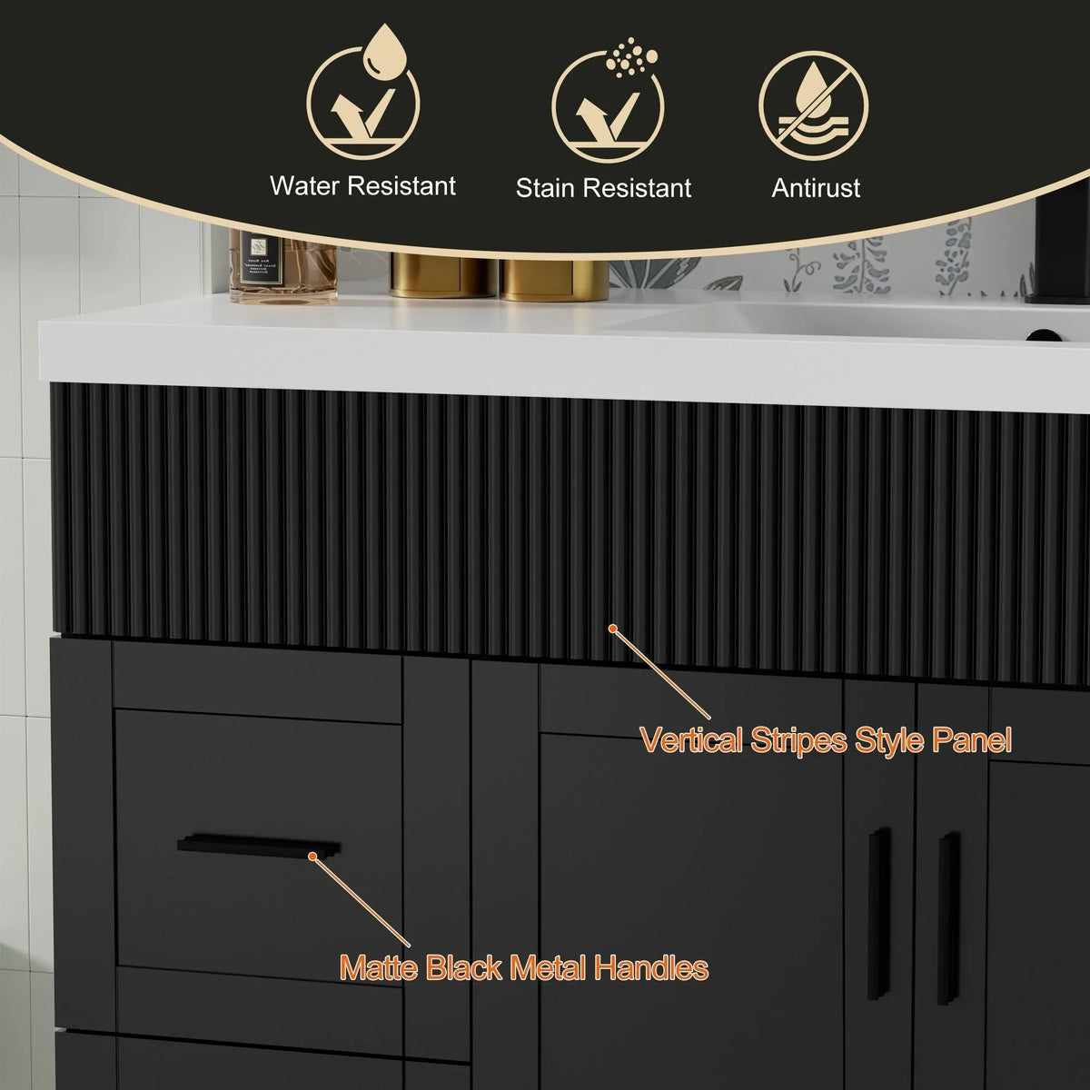 Wavy Line Ensemble meuble-lavabo de salle de bain 30/36/48 avec vasque & robinet