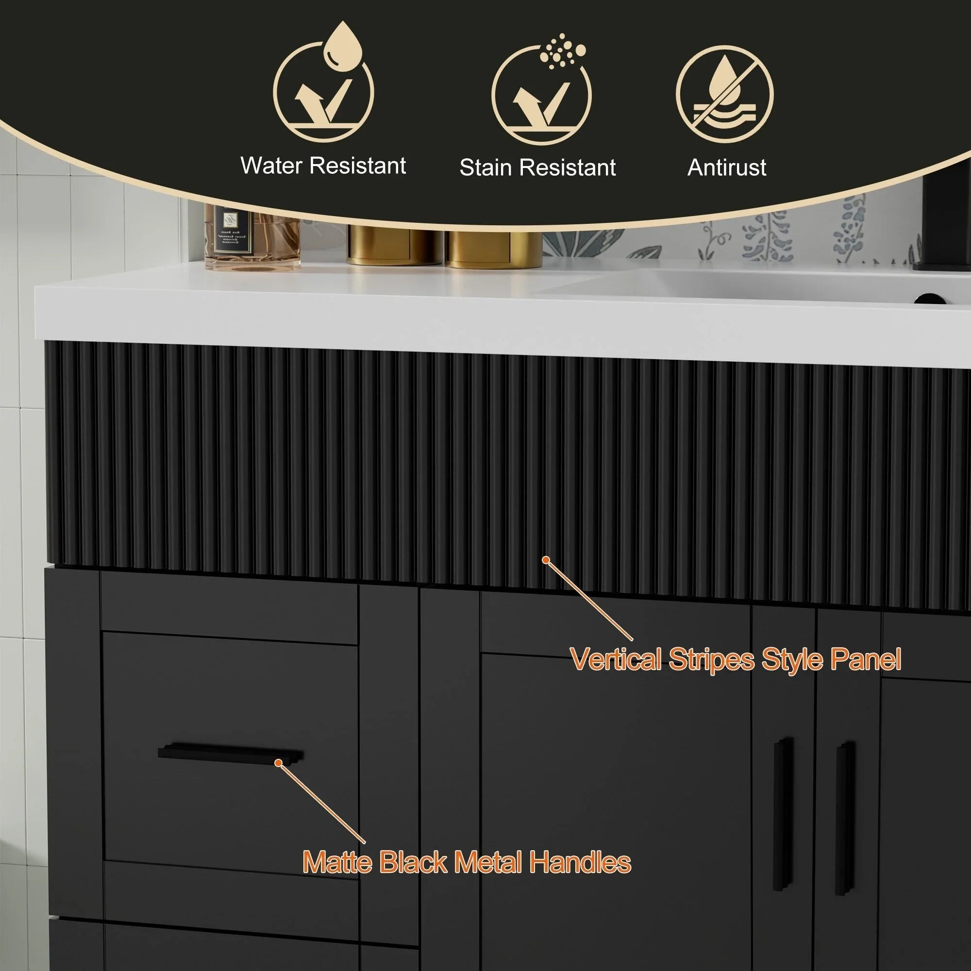 Wavy Line Ensemble meuble-lavabo de salle de bain 30/36/48 avec vasque & robinet