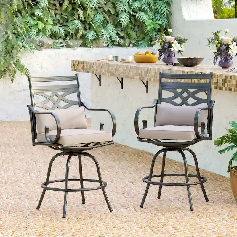 Ensemble de 4 chaises de bar de patio pivotantes en métal avec coussins pour l'extérieur