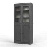 Meuble de rangement en bois massif avec portes en verre dépoli, portes pleines, 2 tiroirs et étagères réglables