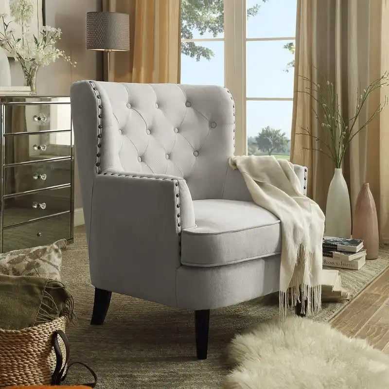 Moser Bay Mignon fauteuil d'appoint à oreilles capitonné en velours / lin 30 de large