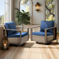 Fauteuil à bascule d'extérieur Cozywor en osier 2 pièces avec structure métallique et coussins