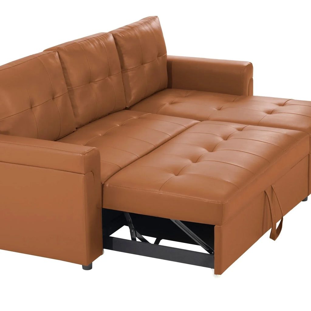 Canapé sectionnel convertible réversible avec lit escamotable, méridienne de rangement dissimulée et pieds durables