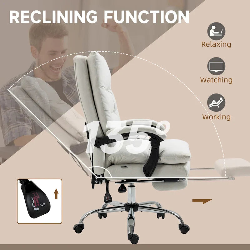 Vinsetto Chaise de bureau de massage inclinable chauffante à vibration en microfibre
