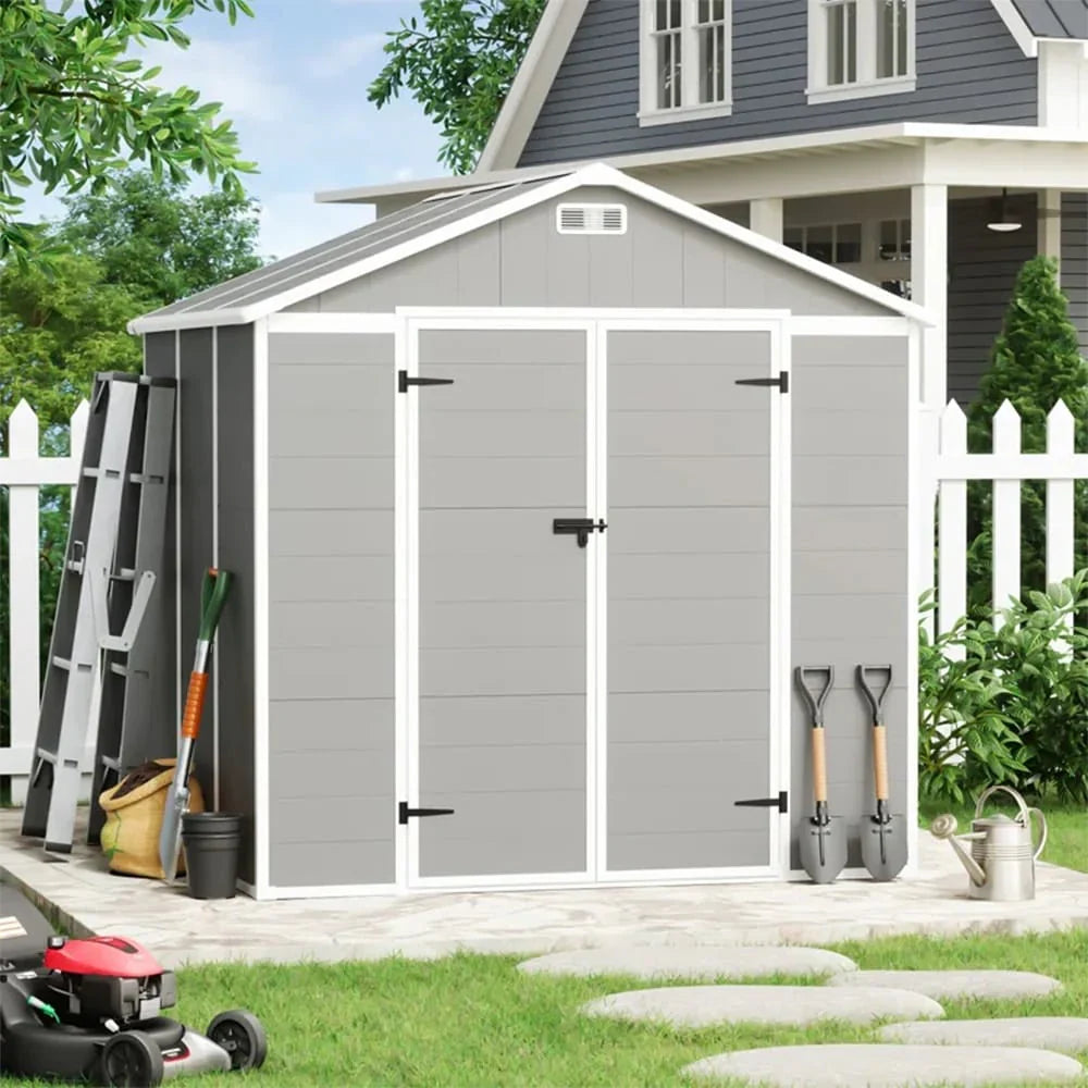 Abri de rangement extérieur en résine tout temps 6 pi x 4 pi/6 pi x 8 pi/8 pi x 6 pi/8 pi x 10 pi avec plancher, abri à outils Spire