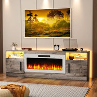 Bossin Meuble TV avec foyer 70 avec foyer électrique 36, meuble TV pour téléviseurs jusqu'à 80, LED 16 couleurs/meuble de divertissement