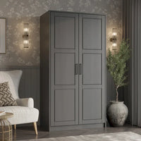 Palace Imports Armoire Urbaine 2 Portes 100% Bois Massif avec Portes Pleines et Miroirs