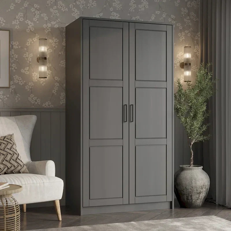 Palace Imports Armoire Urbaine 2 Portes 100% Bois Massif avec Portes Pleines et Miroirs