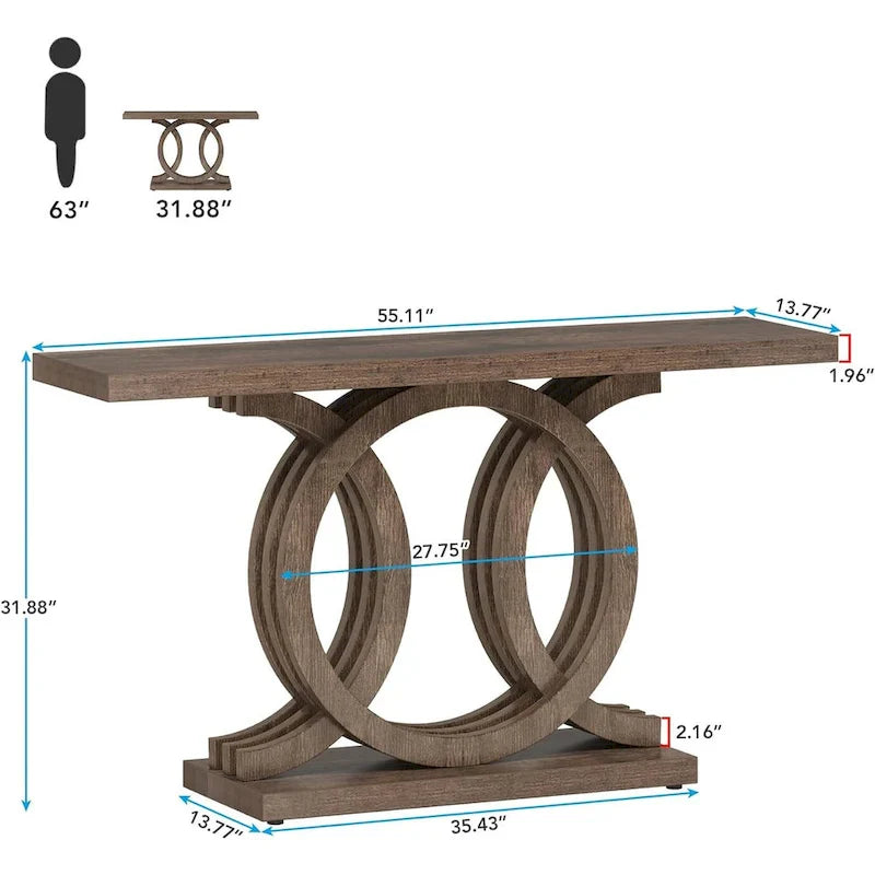 Console de style vintage avec base géométrique, table de couloir en bois