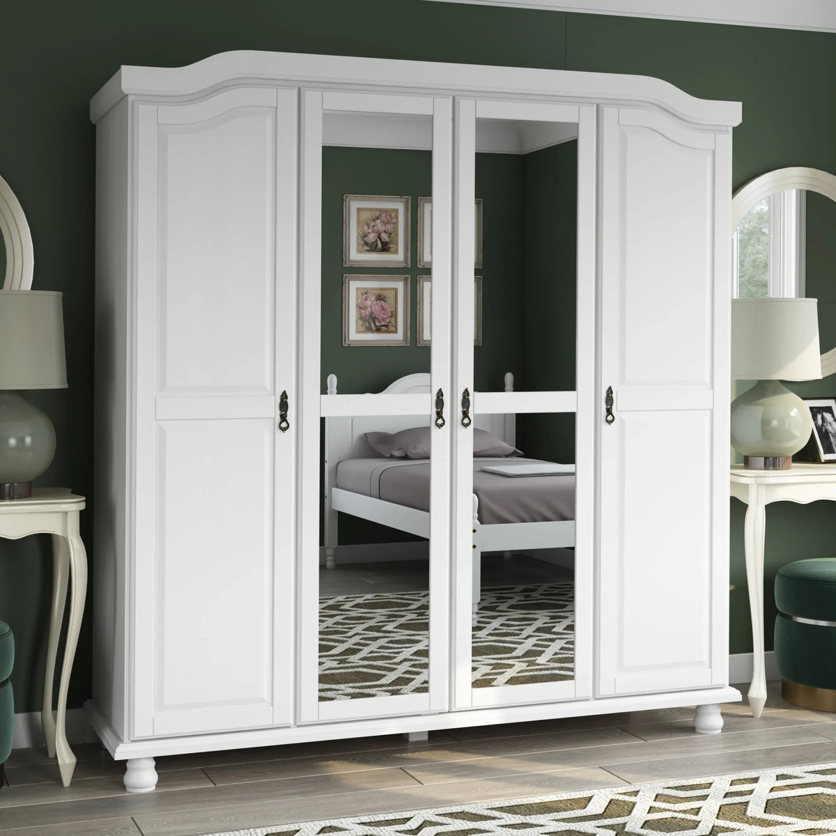 Palace Imports Armoire-penderie Kyle 4 portes 100% bois massif avec portes en bois massif ou miroir