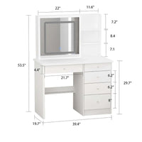 Coiffeuse Blanche avec Miroir LED et Tabouret - 100 cm de Large