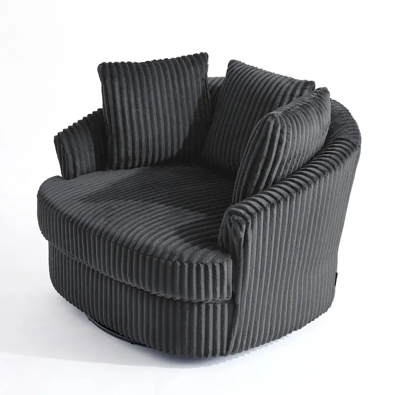 Lot de 2 fauteuils tonneau pivotants surdimensionnés 43 W en velours côtelé moelleux avec coussins