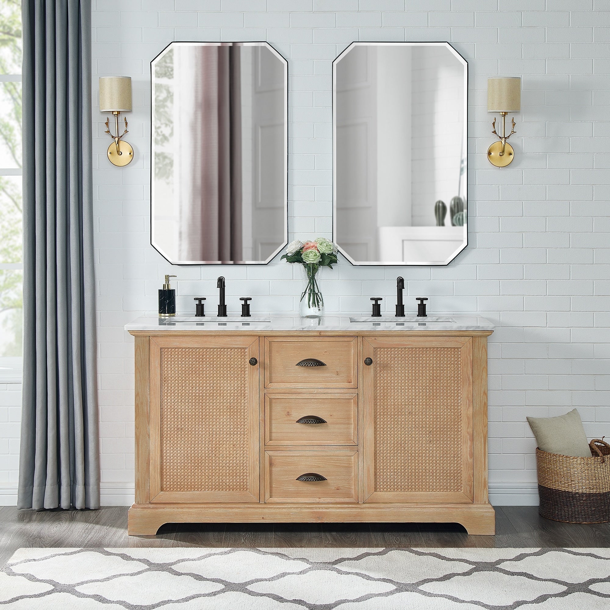 Hervas Meuble-lavabo avec dessus en marbre naturel sans miroir