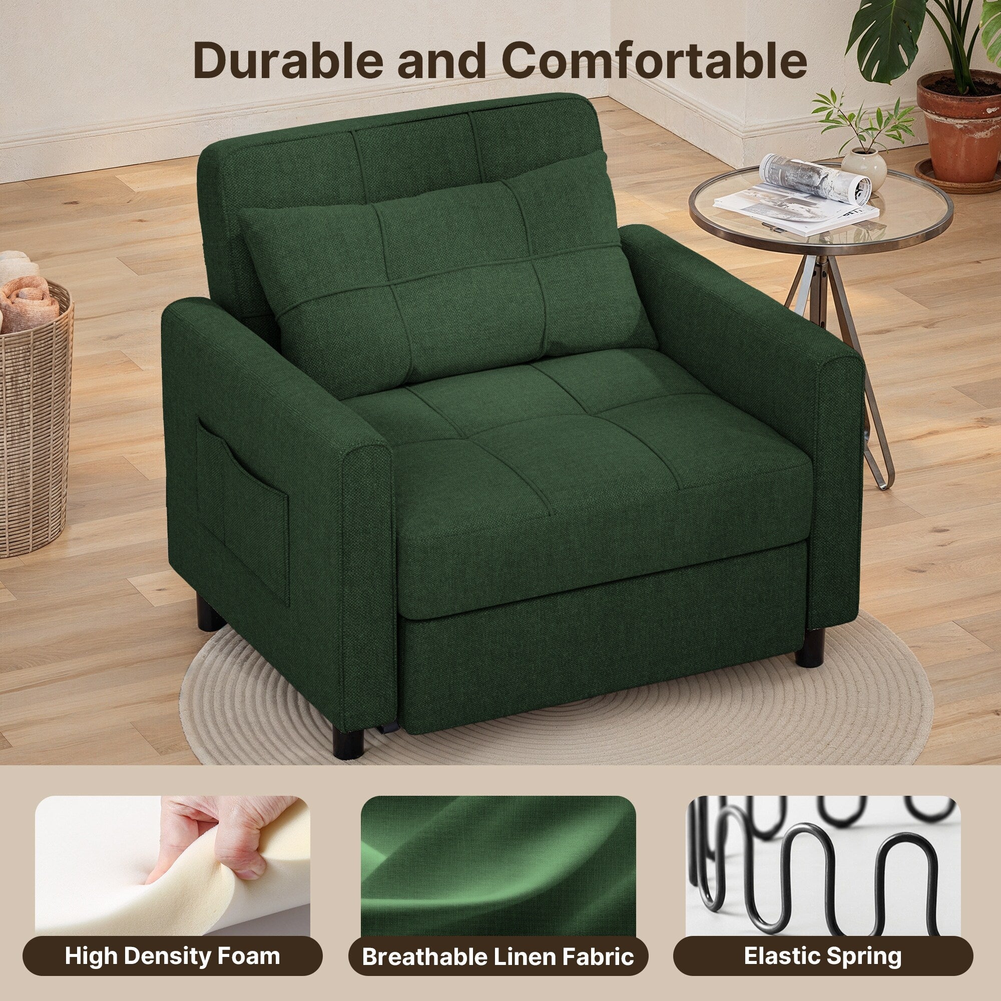 Canapé-lit réglable 3 en 1, fauteuil-canapé escamotable, lit pliant convertible pour salon